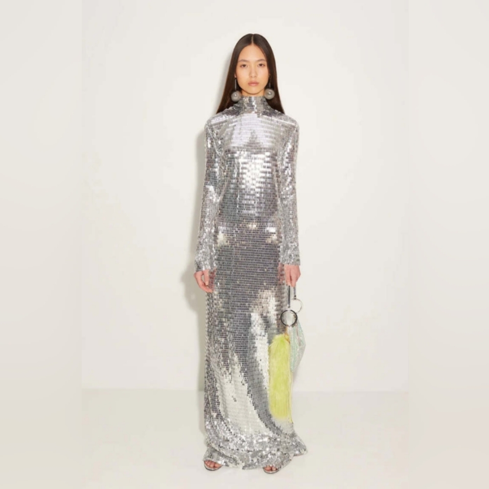 SIMON MILLER Sequin Sculpty High-Collar Maxi Dress